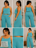 Conjunto de Dos Piezas Plus Size – Top Crop y Pantalón Palazzo – Azul Turquesa