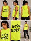 Camiseta Deportiva sin Mangas con Capucha “GYM WORK” – Verde Neón