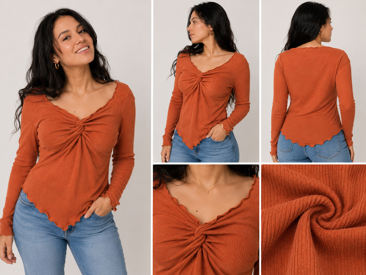 BLUSA DE MANGA LARGA CON NUDO FRONTAL –TALLA S – SHEIN