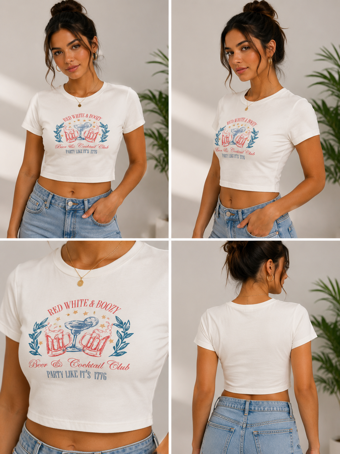 Camiseta Corta con Estampado Gráfico Vintage – Blanca