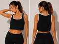 Top deportivo corto SHEIN negro con ribetes blancos – Talla M