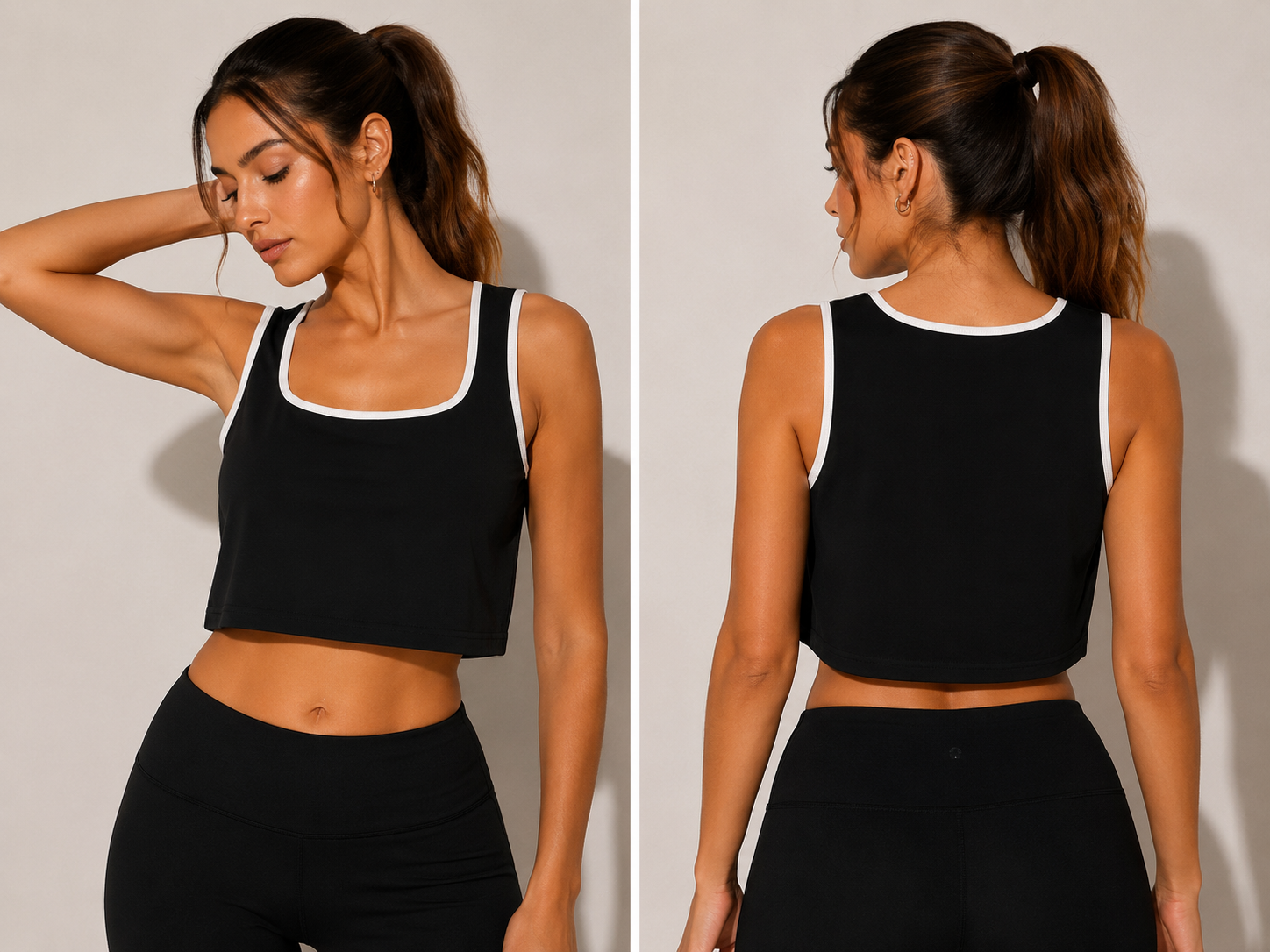 Top deportivo corto SHEIN negro con ribetes blancos – Talla M