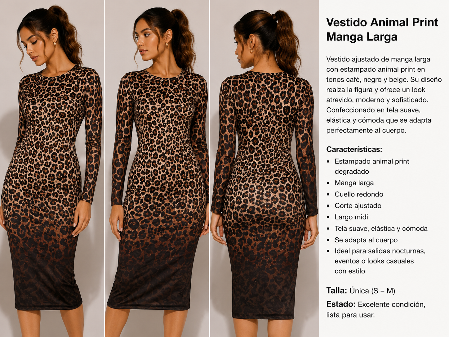 Vestido Animal Print de Manga Larga