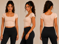 Top Crop Acanalado en Color Beige