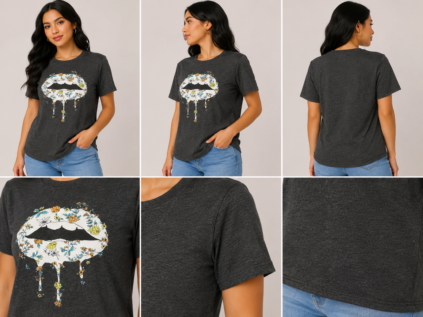 Camiseta Estampada para Mujer – Gris Jaspeado