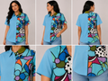 Blusa de Botones con Diseño Artístico para Mujer – Azul Multicolor