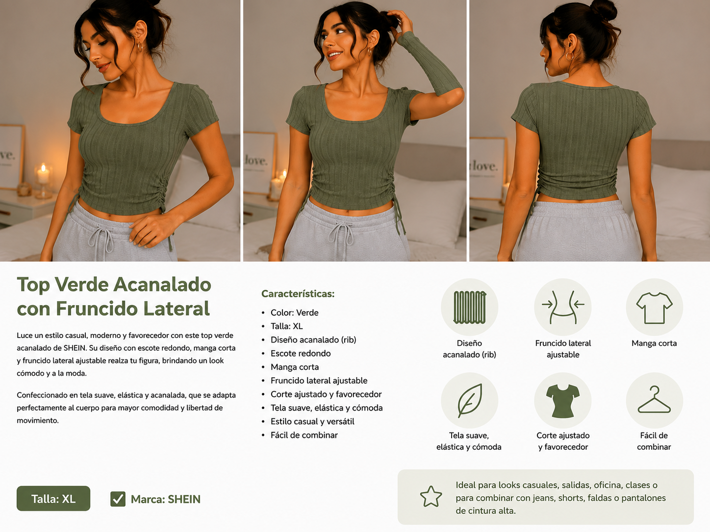 Top Acanalado Verde Oliva – SHEIN (Talla XL