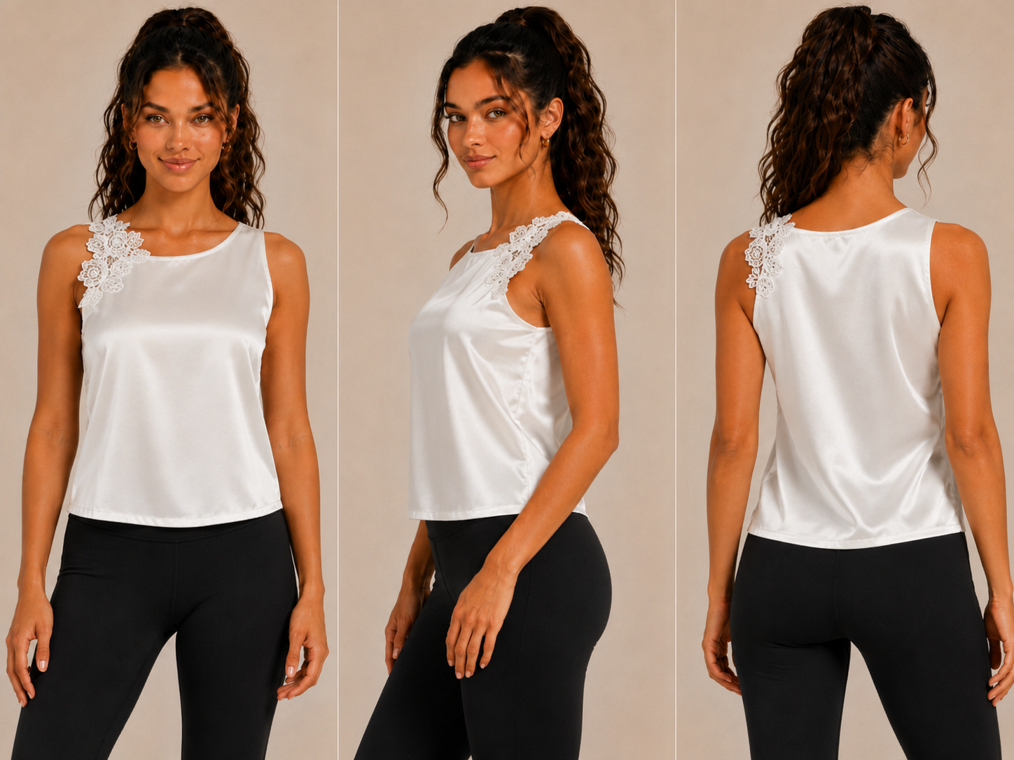 Blusa blanca satinada sin mangas