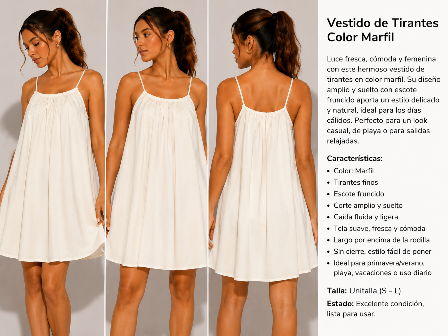 Vestido de Tirantes Color Marfil – Talla Única (S–L)